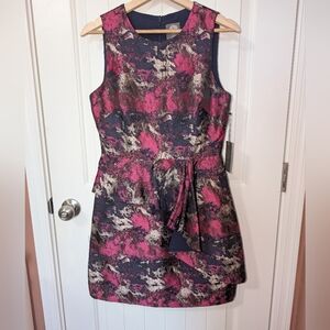 NWT Vince Camuto Sleeveless Peplum Mini Jacquard Dress W6 Purple/Pink/Metallic